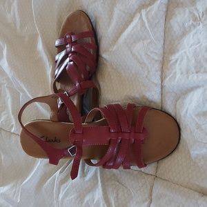 Clarks Red Sandals Size 7 New Without Tags Leather Upper here comes summer!!